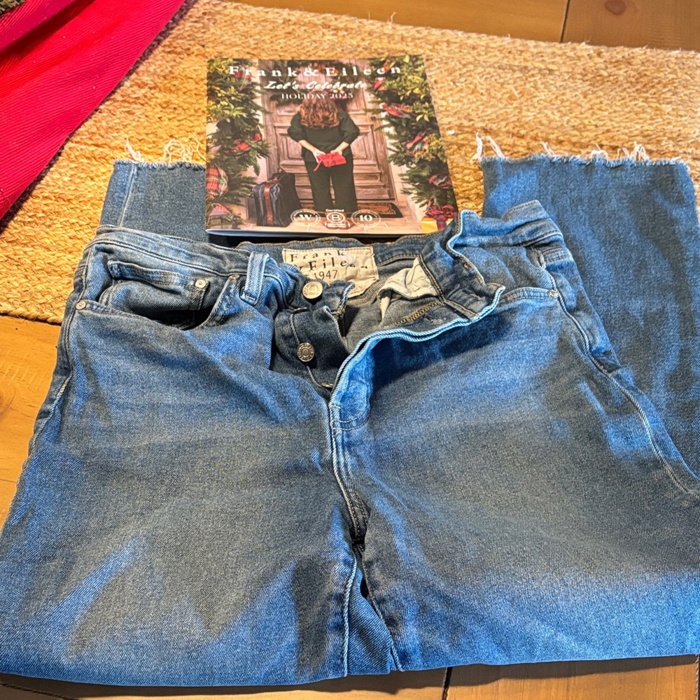 Frank & Eileen Blue High-Waist Button-Fly Jeans with Raw Hem